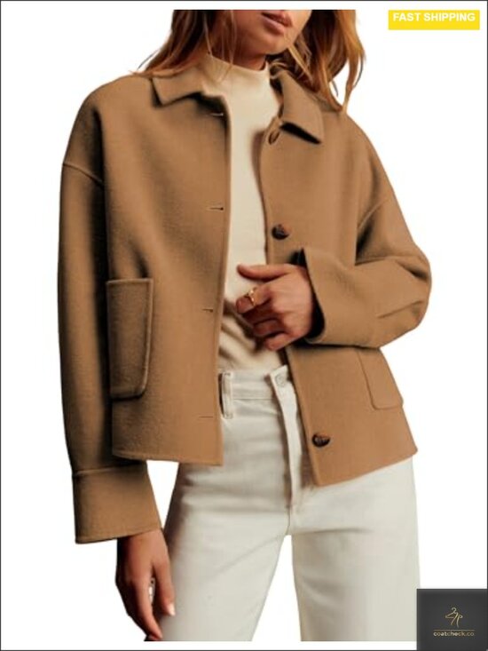 Jackets & Blazers - Wool-Blend Cropped Pea Coat Boxy Fit Casual Short Jacket